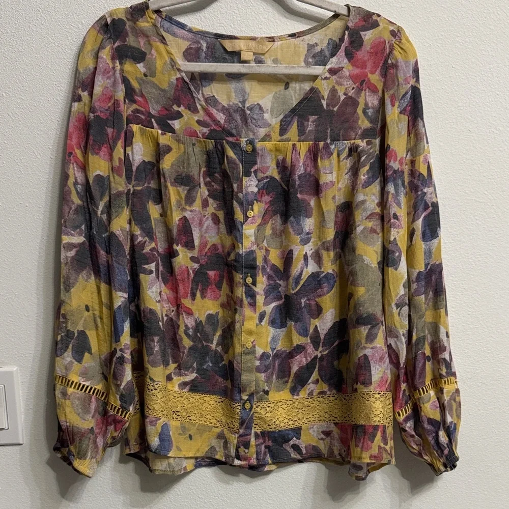 Hope & Harlow Floral Button-Up Blouse size Large - Picture 1 of 6